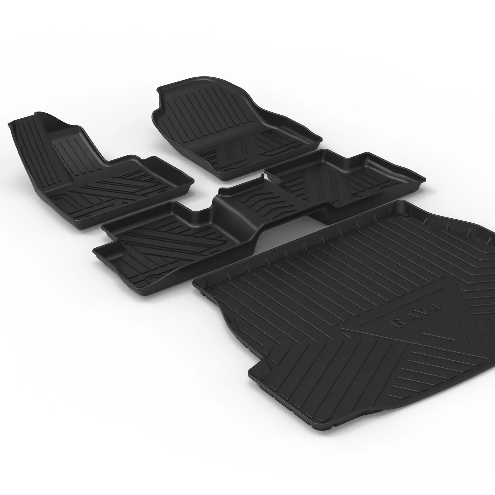 Black carbon fibre pattern TPE boot liner for a Special Car, showing textured surface and custom fit.