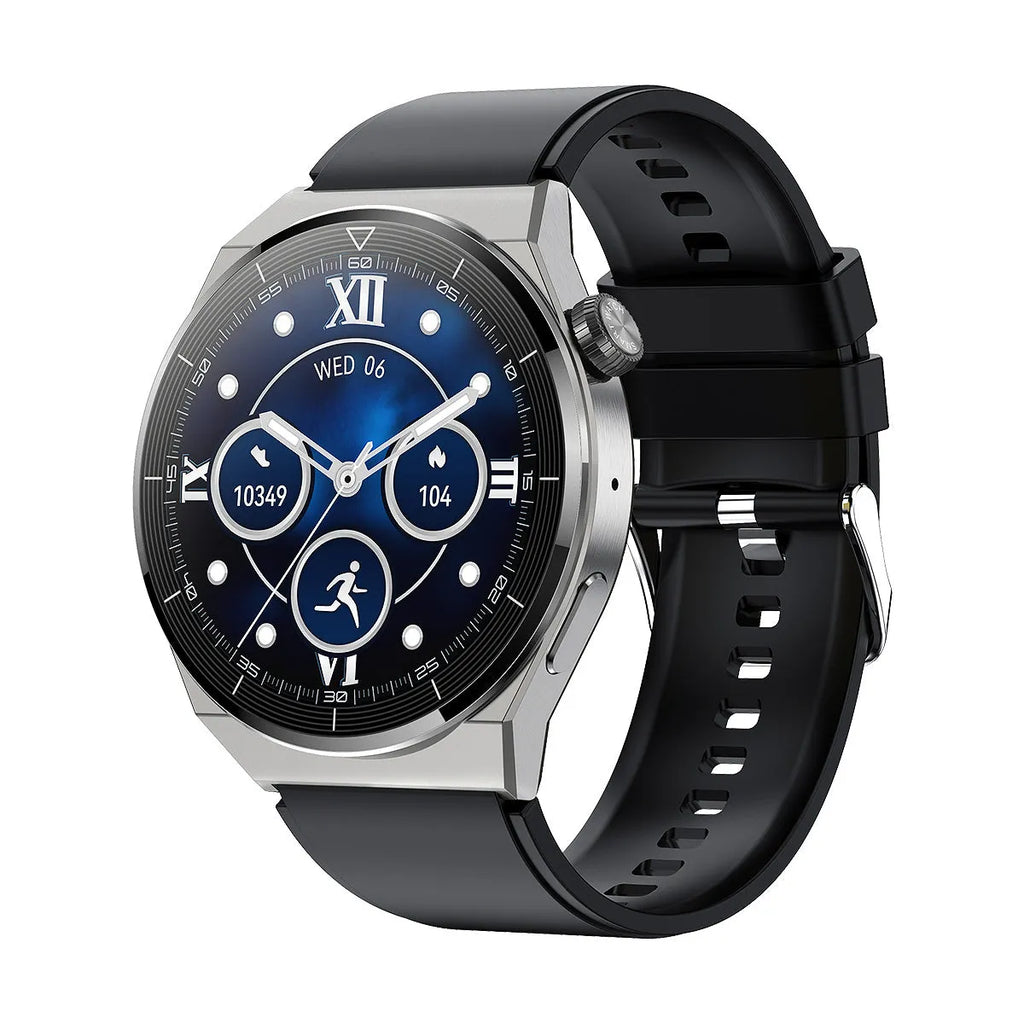 Black or silver Bluetooth smart watch with round screen for Android calls NFC and activity tracking