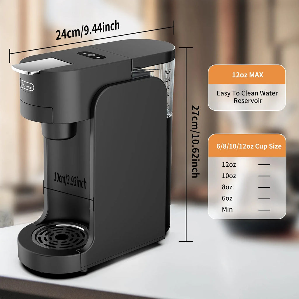 Black capsule coffee machine with 0.5L water tank and adjustable stainless steel tray for KCUP capsules