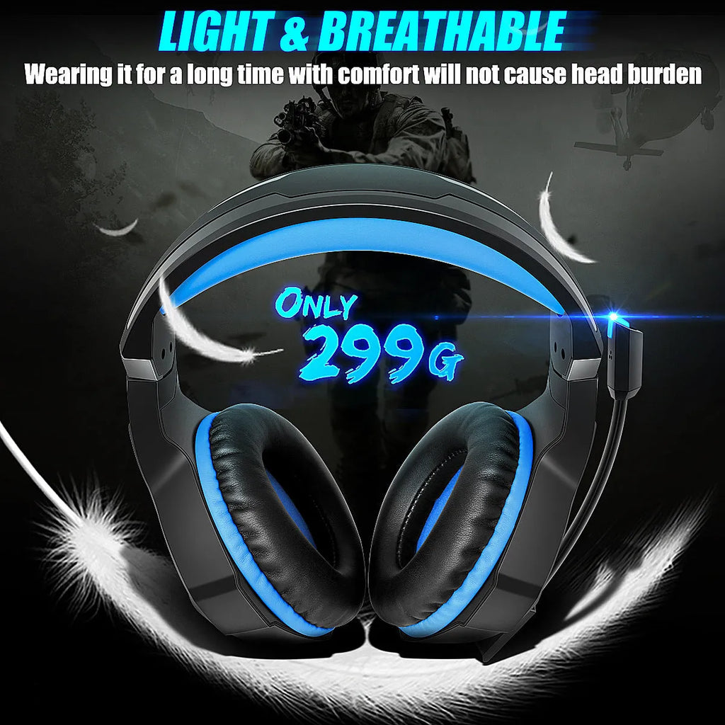 Thunder Wear luminous gaming headset with microphone, 50mm driver, LED lighting, black blue colour