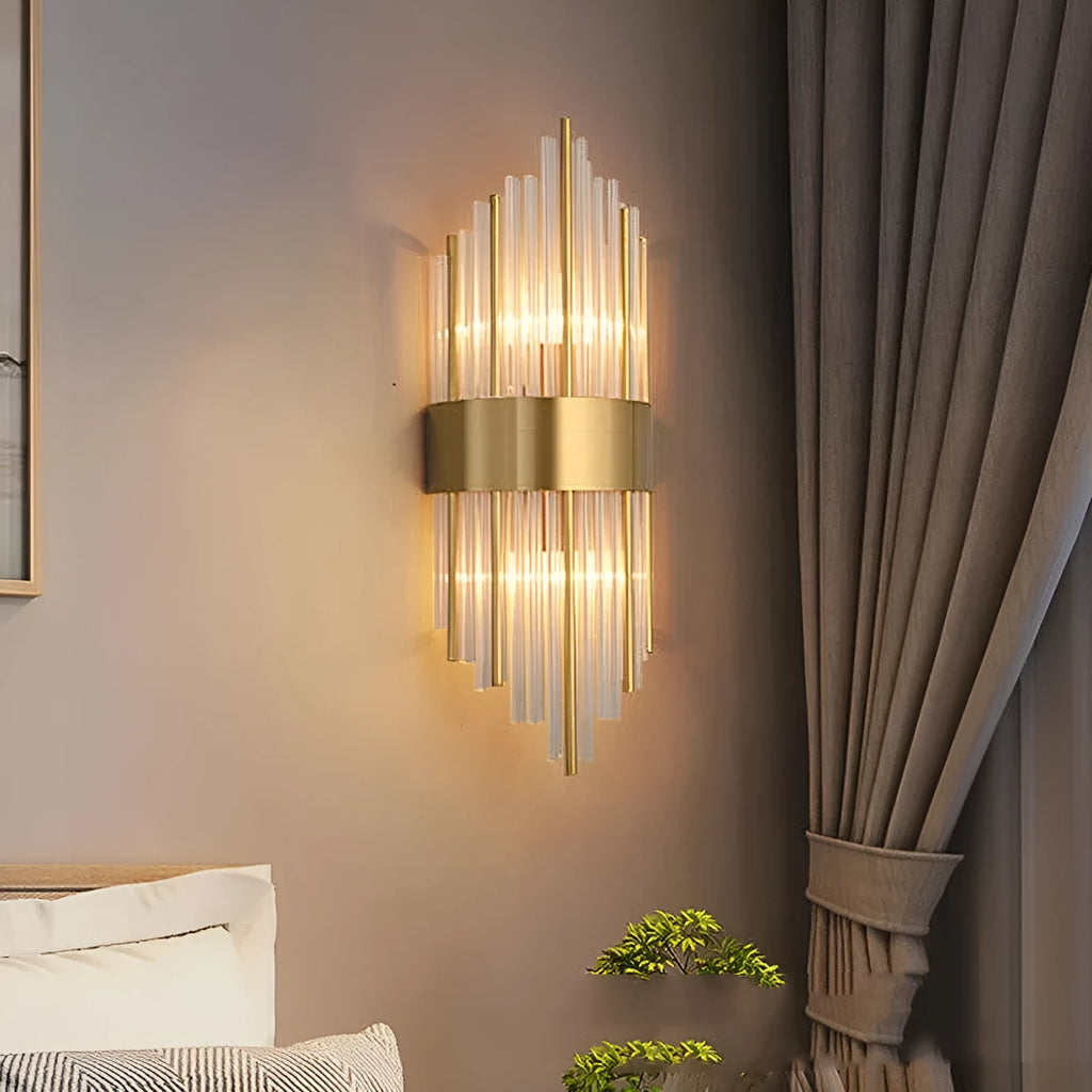 Crystal wall lamp with metallic finish in petal-shaped design for living room lighting