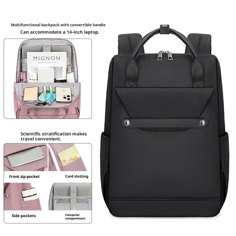Lightweight large capacity schoolbag in solid colour waterproof nylon, unisex design for school or travel