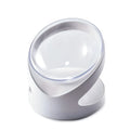White clear plastic tilted cat food bowl for ergonomic feeding