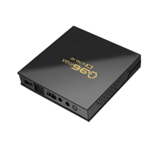 Q96 Max S905 Android TV box with 4K set-top box, remote control, and HDMI cable