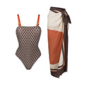 Women's double-sided one-piece swimsuit with dotted pattern and wrap skirt in high-stretch polyester