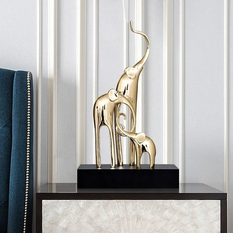 European style fortune elephant ornament made of resin in bright gold finish