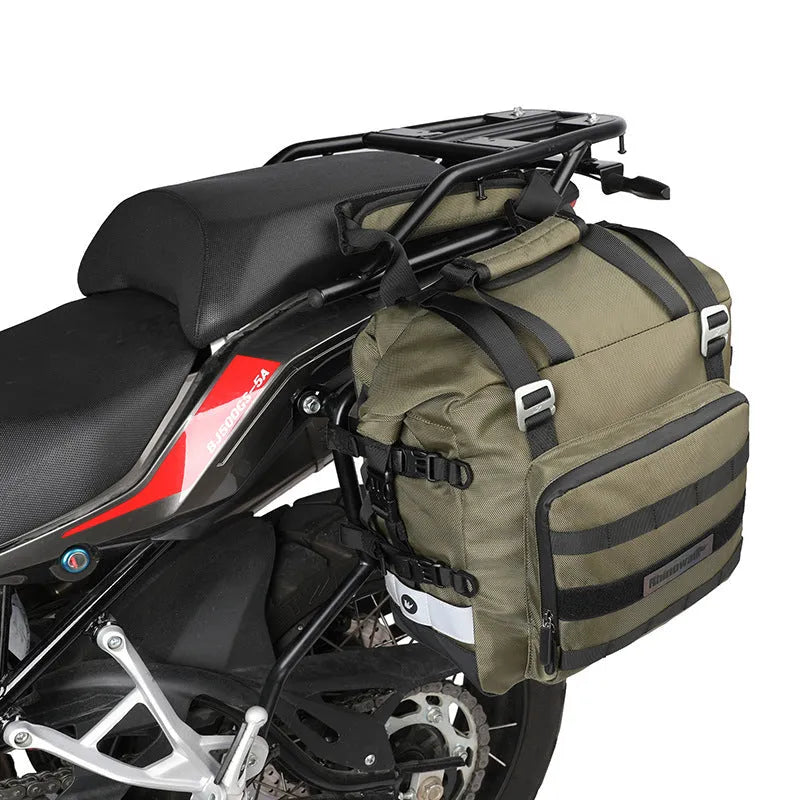 20L quick release motorcycle side bag in black polyester with straps