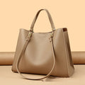 Women's PU tote messenger bag in horizontal square shape with sewing thread detail and multiple internal pockets