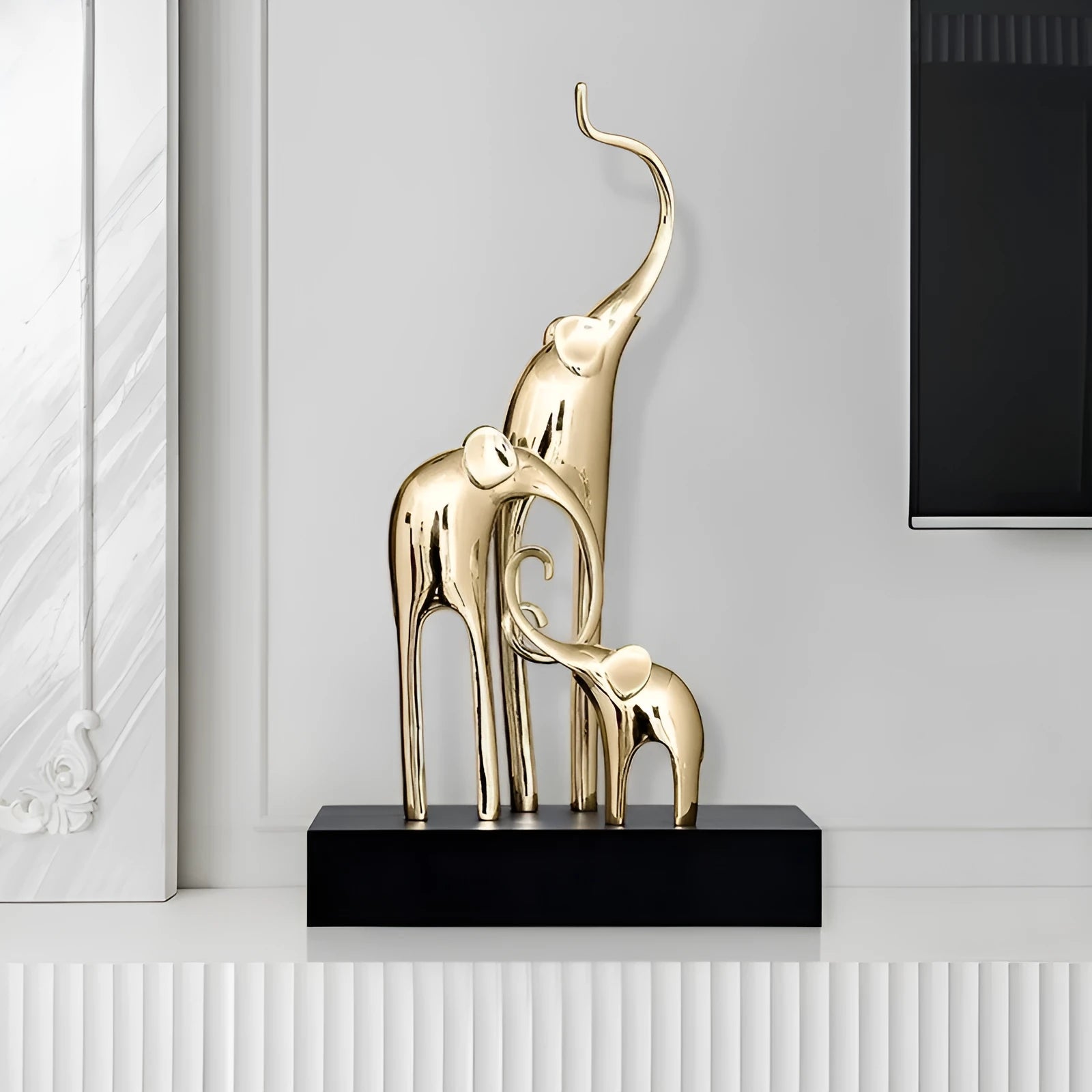 European style fortune elephant ornament made of resin in bright gold finish