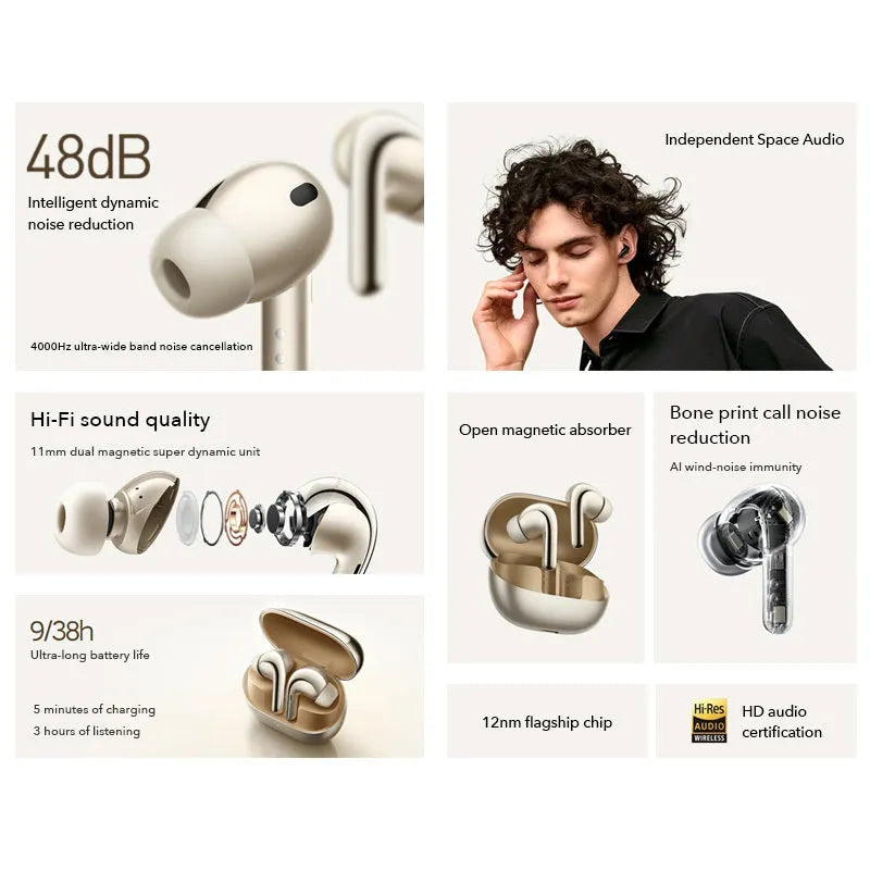 Black active noise reduction true wireless Bluetooth headset with charging case on a flat surface