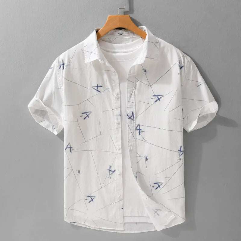 Loose fit letter print short sleeve shirt in pure cotton for women, white colour option, front view