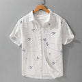 Loose fit letter print short sleeve shirt in pure cotton for women, white colour option, front view