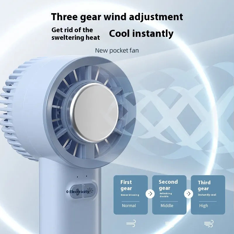 White handheld turbo jet fan with 18°C ice cooling and 6m/s airflow