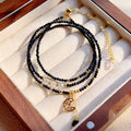 Blue and gold sand stone cut layered bracelet with three-ring clasp for women