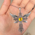 Creative Devil Wings Cross pendant necklace in alloy, showing geometric shape with wing details.