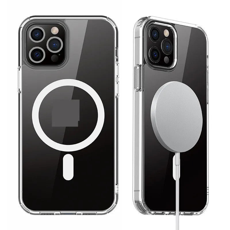 Magnetic silicone protective back cover for iPhone 12 and 13 series in matte black finish with PC and TPU construction