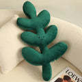 Green plant pillow with embroidered philodendron leaves on plush fabric, 52x44cm large size