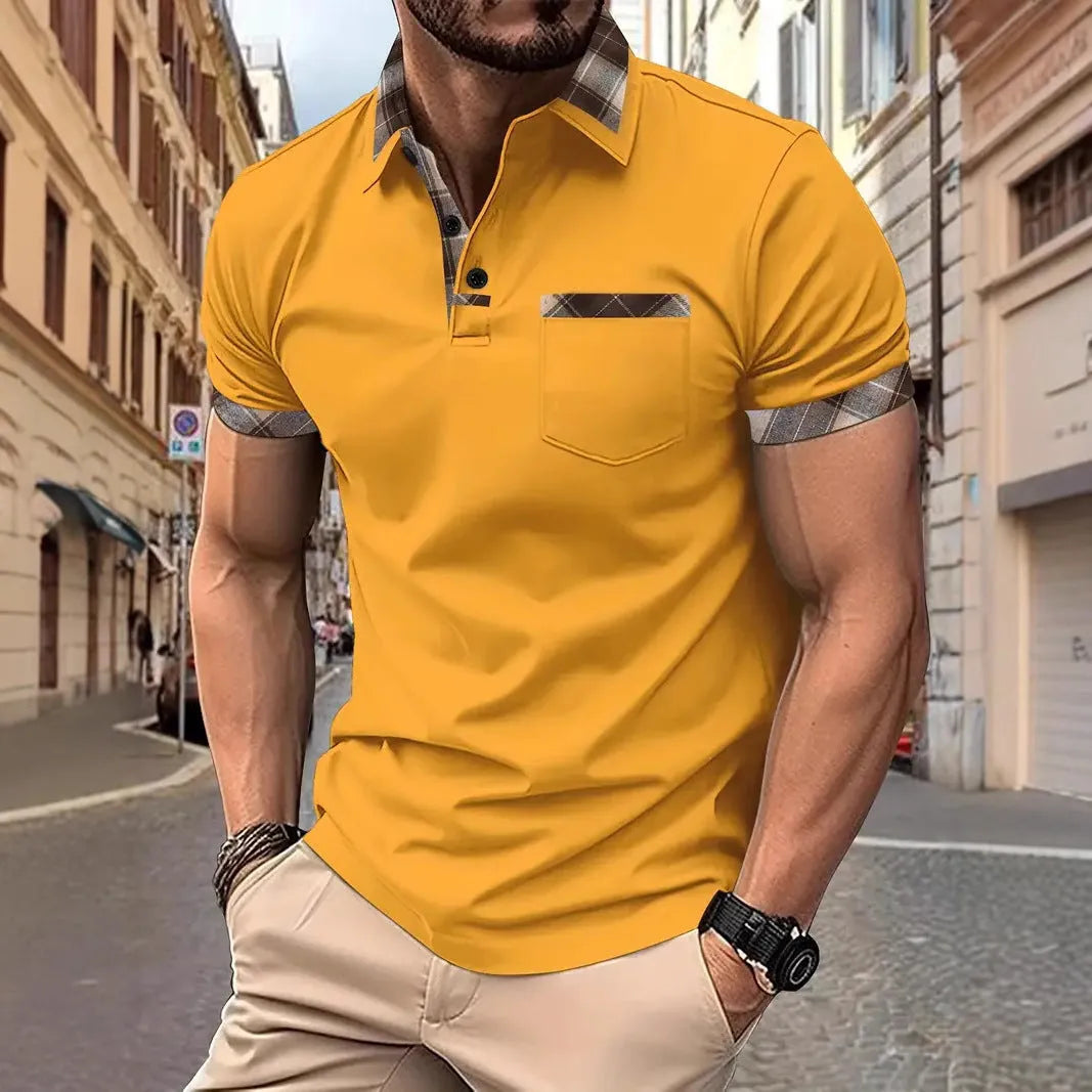 Men's plaid colourblock t-shirt with zipper decoration detail on front