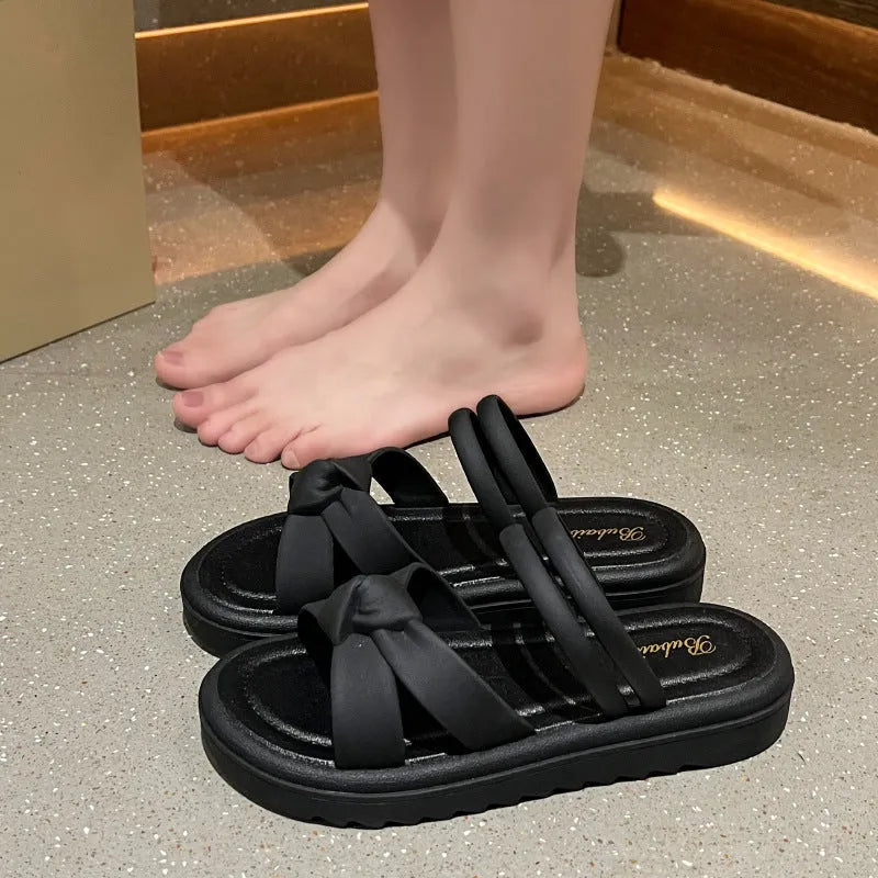 Women's two-way wear sandals soft back thick sole non-slip outdoor slides PVC