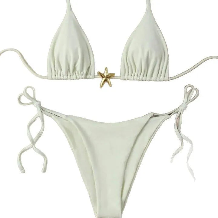 Women's lace-up nylon spandex bikini briefs in multiple colours for beach and hot spring
