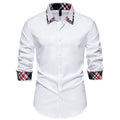 Men's plaid triangle collar shirt in polyester blend fabric available in multiple colours