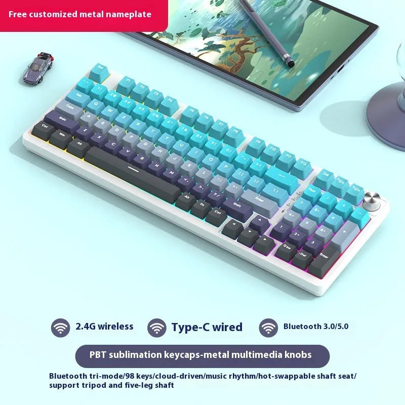 98-key wireless mechanical keyboard kit with display screen options and metal control knob