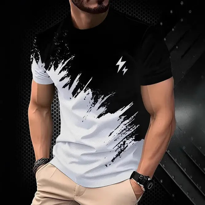 Men's contrast colour short sleeve t-shirt in gray – loose fit pullover polyester summer top