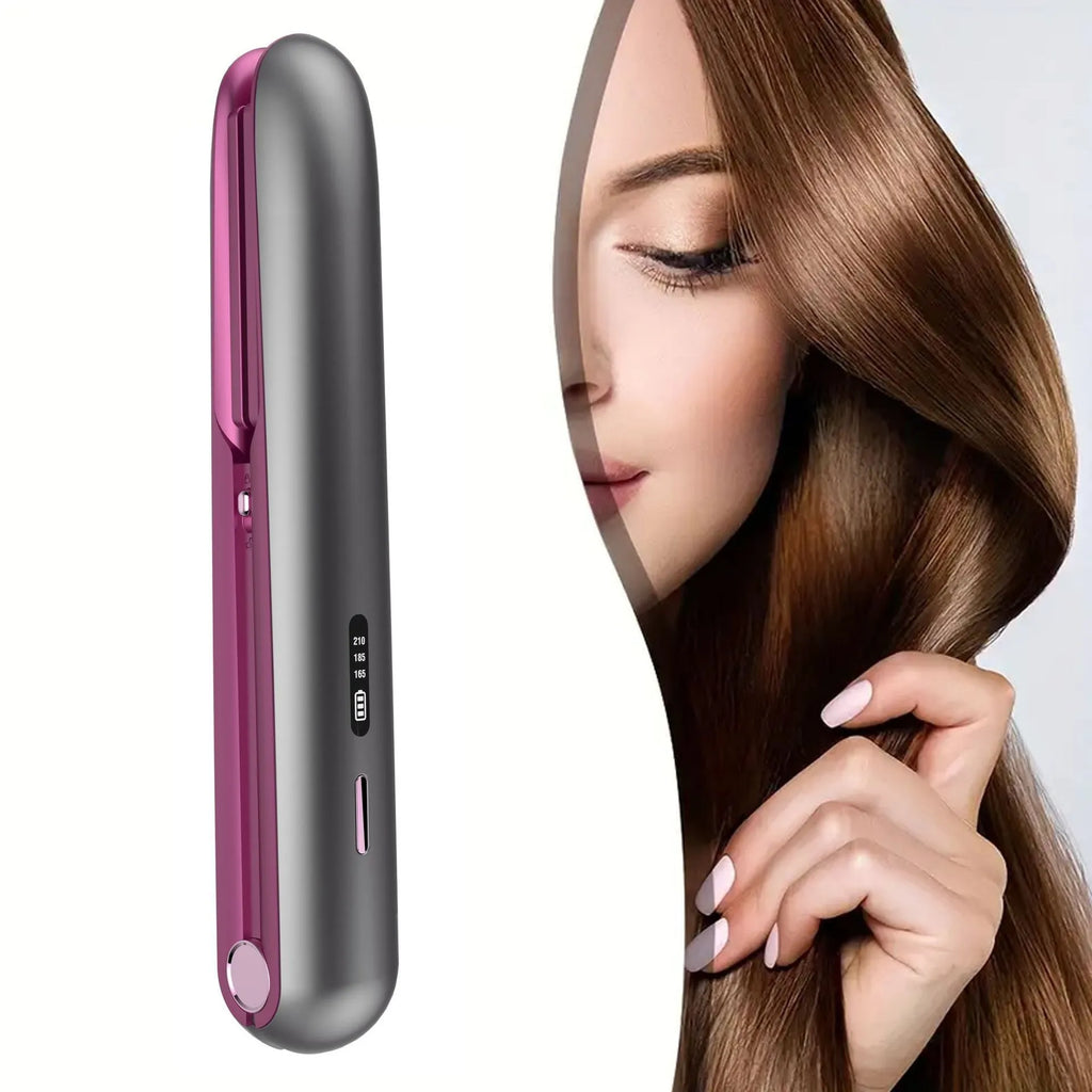 Moon shadow grey wireless hair straightener with tourmaline ceramic plates and temperature control settings