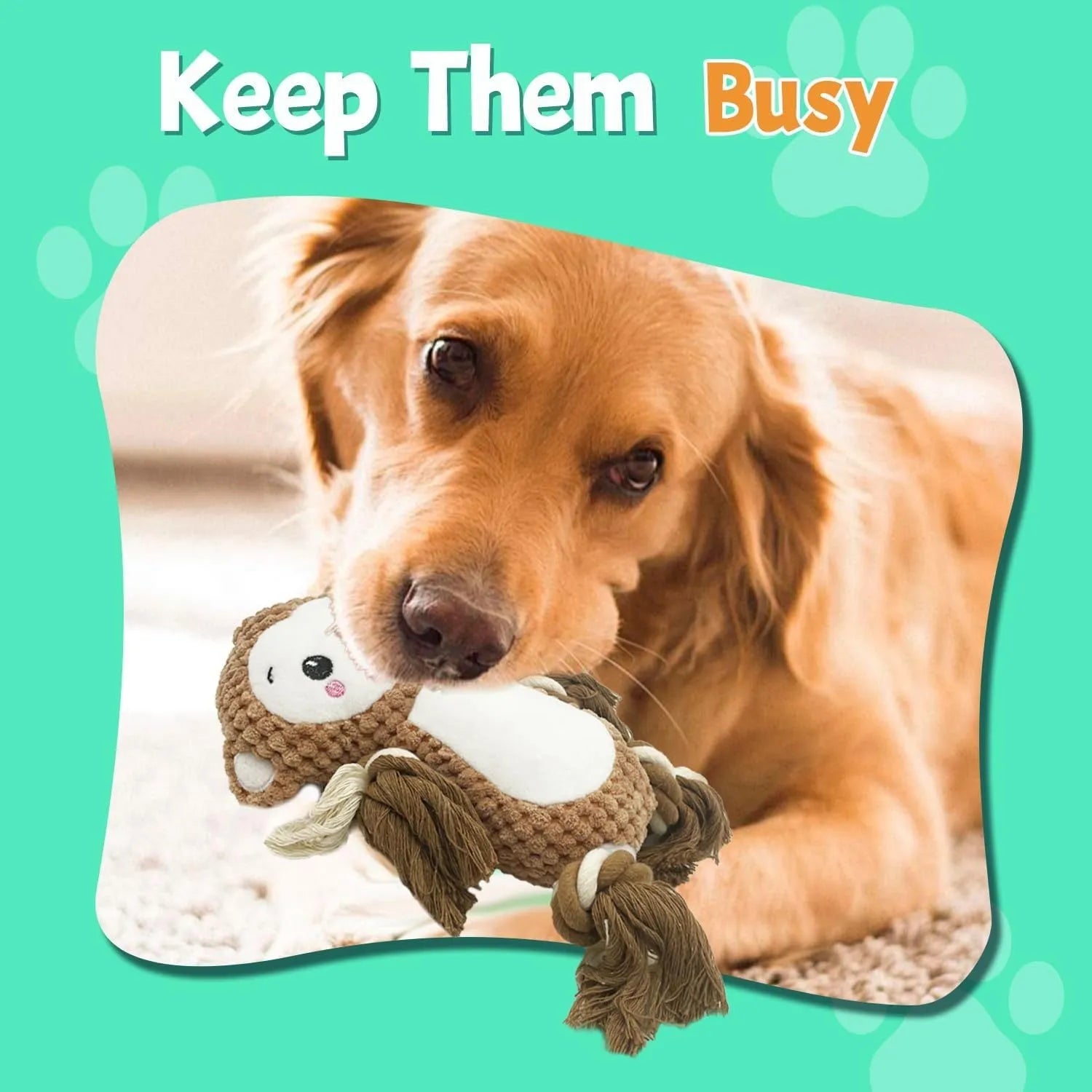 Stuffing-free squeaky plush dog toy bundle showing lion and monkey styles for medium to large dogs