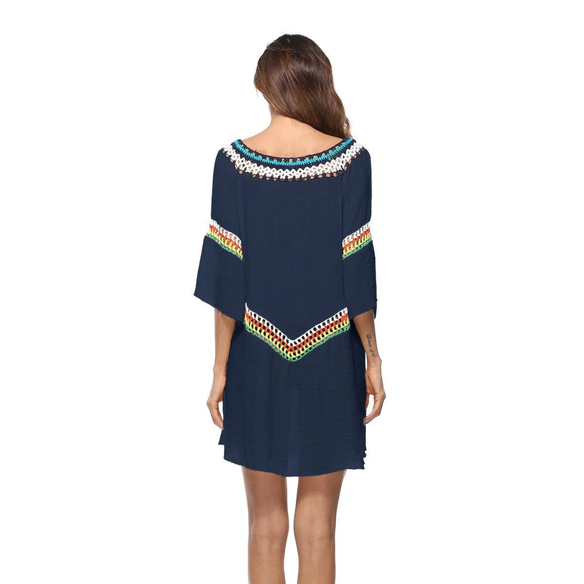 Crocheted ethnic style beach cover-up for women in acrylic polyester fabric