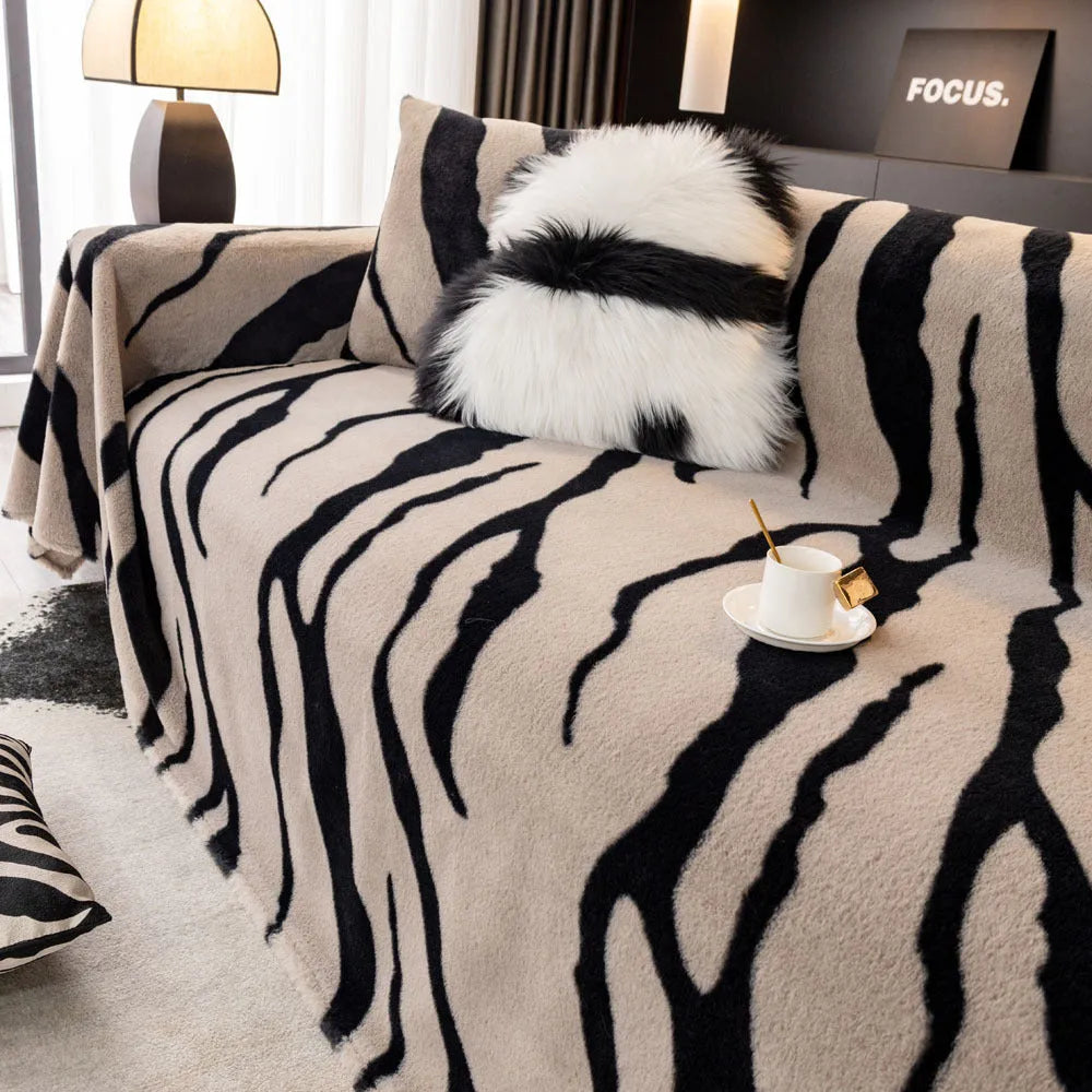 Zebra pattern flannel sofa cover in light luxury style with multiple colour and size options