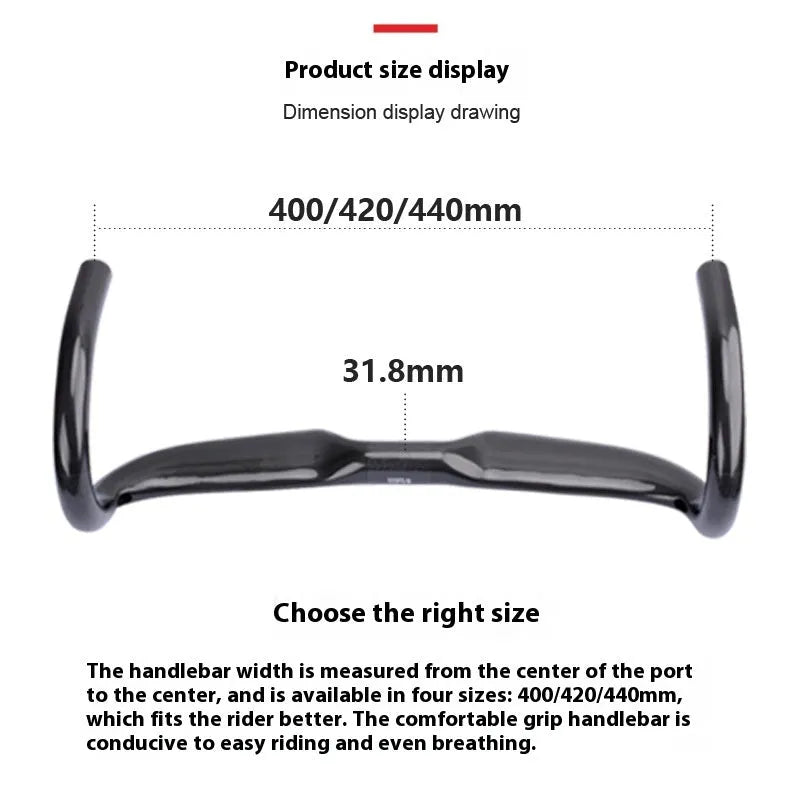 Non-standard carbon fibre drop bar for road bicycle, black grey silver UD finish, available in 400mm 420mm 440mm