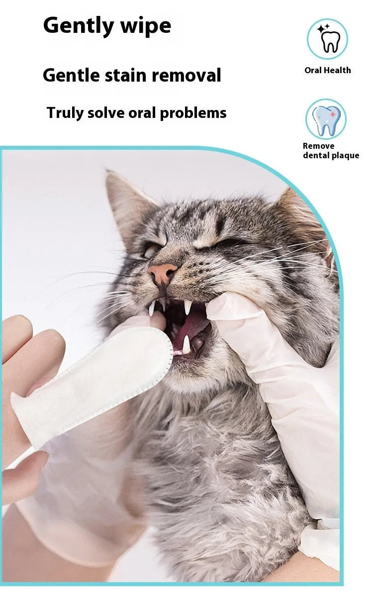 Pack of 50 non-woven fabric pet dental finger stalls for cat and dog teeth cleaning
