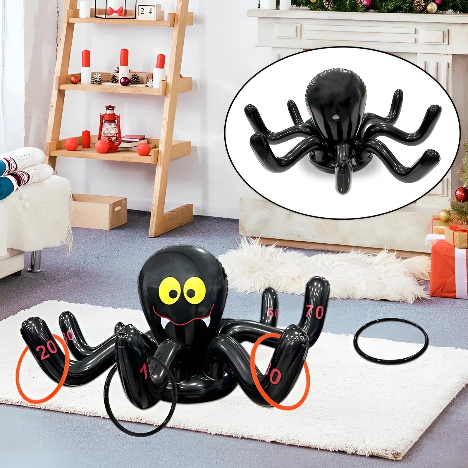 Halloween inflatable throwing toy with octopus ferrule design and target ring for ghost festival games