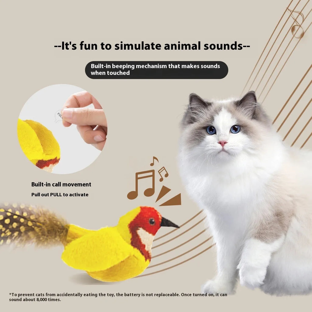 Simulation bird cat plush toy in colourful bird design, made from soft plush material for kitten play