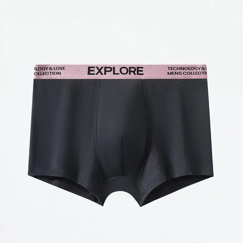 Men's cotton breathable antibacterial underwear in black pink colour, mid-waist knitted design