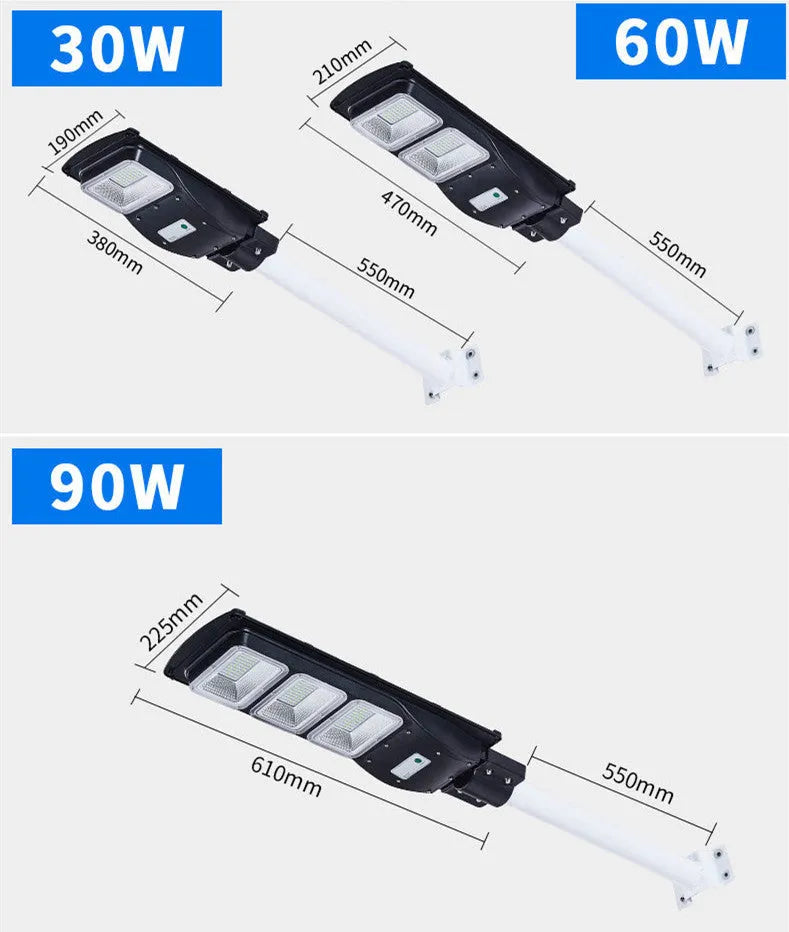 Integrated solar street light with solar panel, 60W LED light and remote control for outdoor installation
