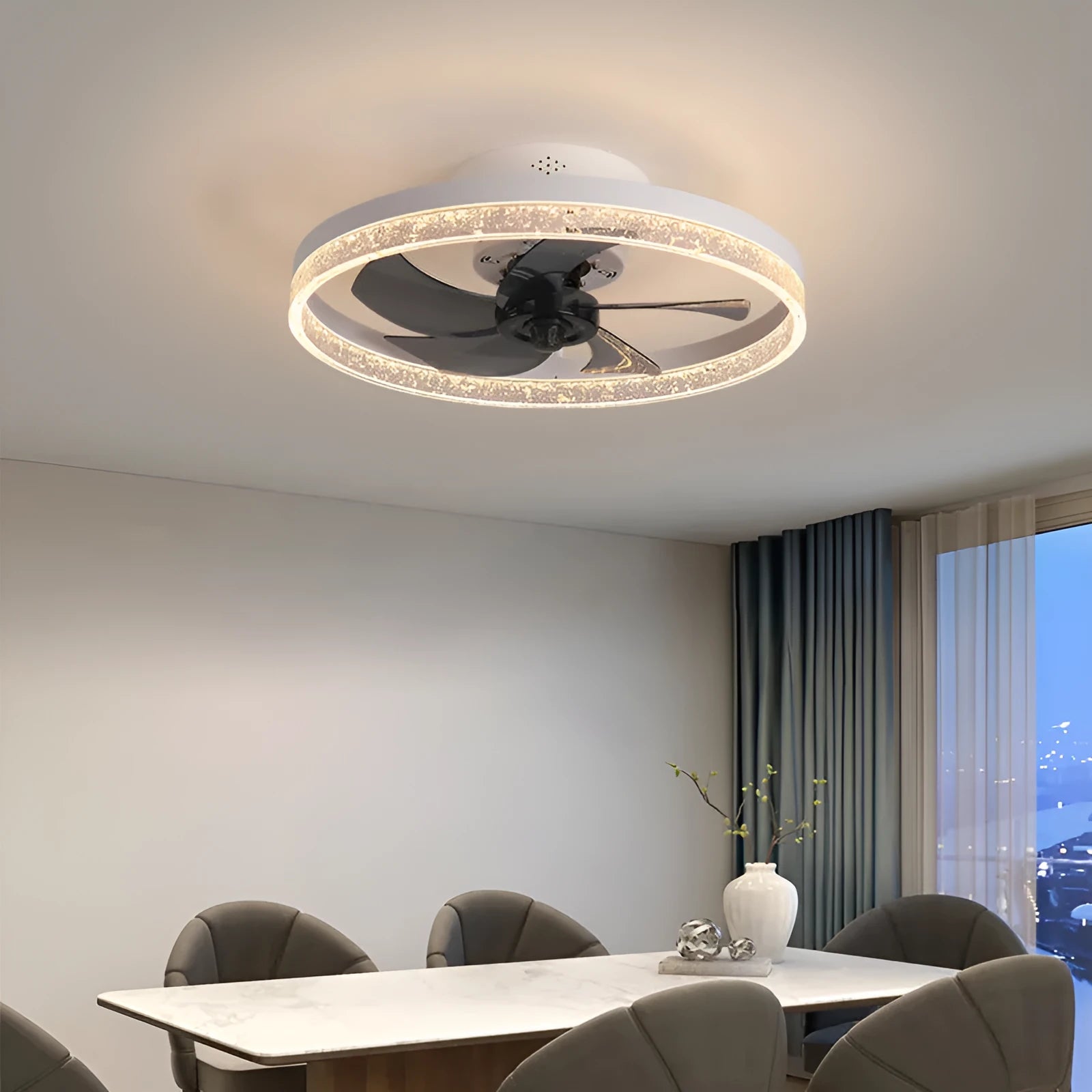 Nordic style ceiling fan lamp with remote control in coffee gold finish, 50cm diameter