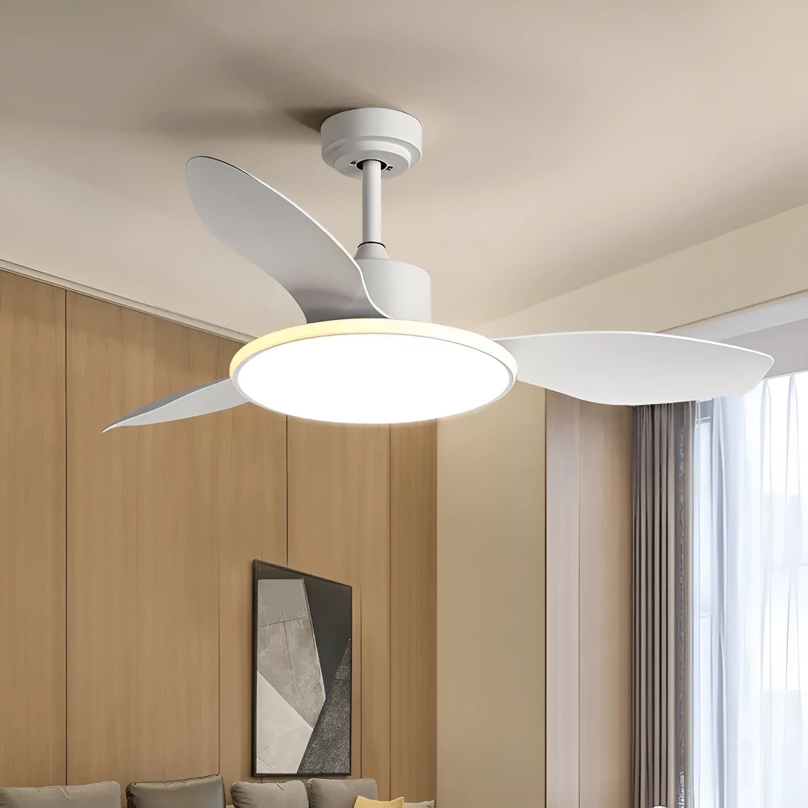 Ultra-thin ceiling fan light with remote control, 42 inch rubber blades in white