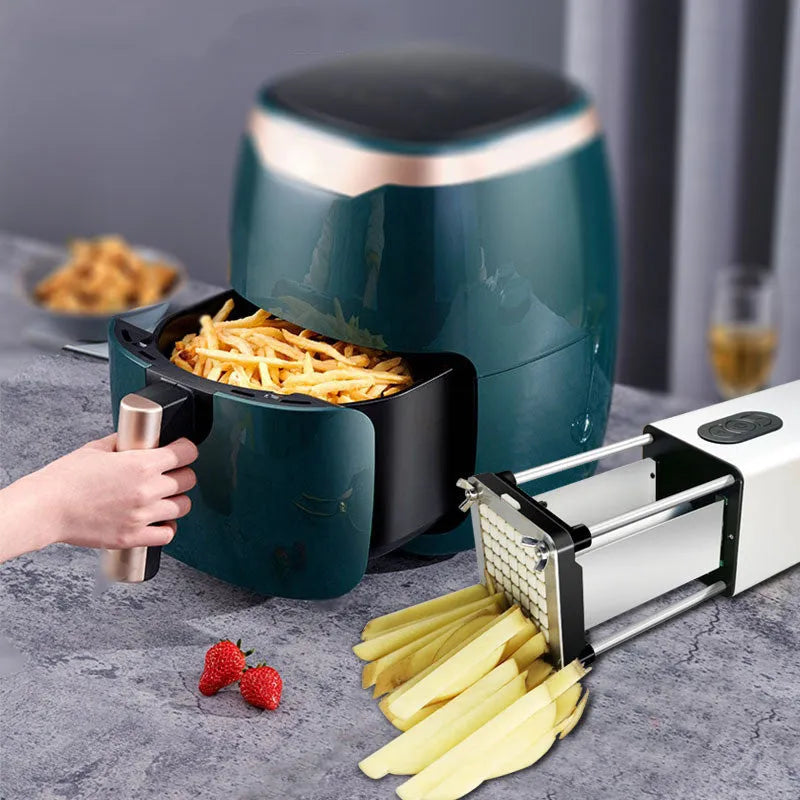 Electric french fry cutter machine black ABS body with stainless steel blades and top control buttons