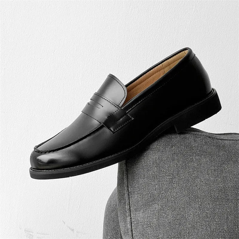 Men's classic slip-on black derby leather shoes with height increasing insole, microfiber upper, rubber sole, sizes 36-46
