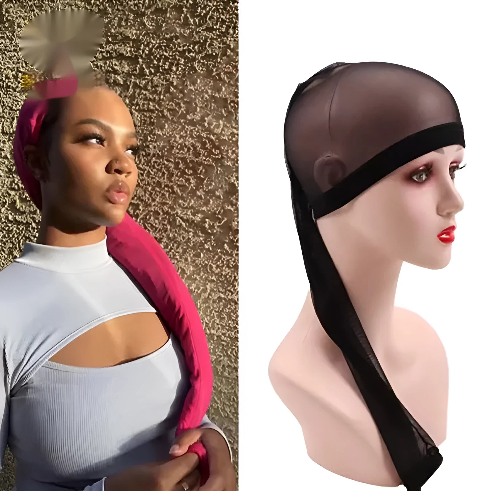 Mesh wig cap in spandex material showing stretch and breathable construction
