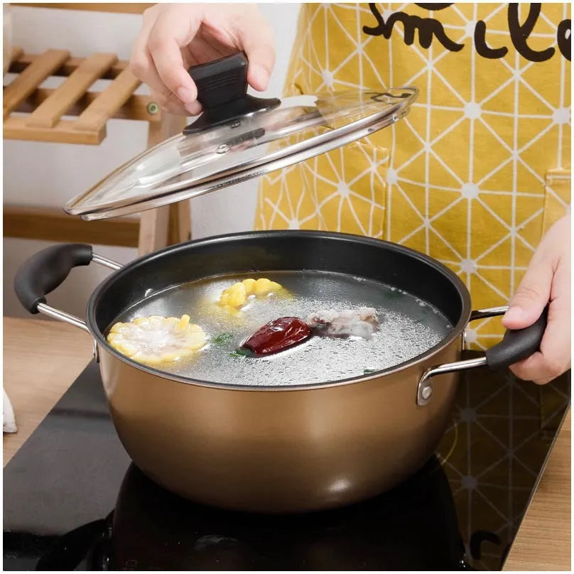 Three-piece cast iron non-stick cookware set with soup pot milk pot and wok in light luxury style