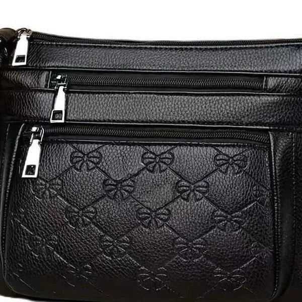 Black butterfly pattern PU leather women's crossbody messenger bag with horizontal square shape