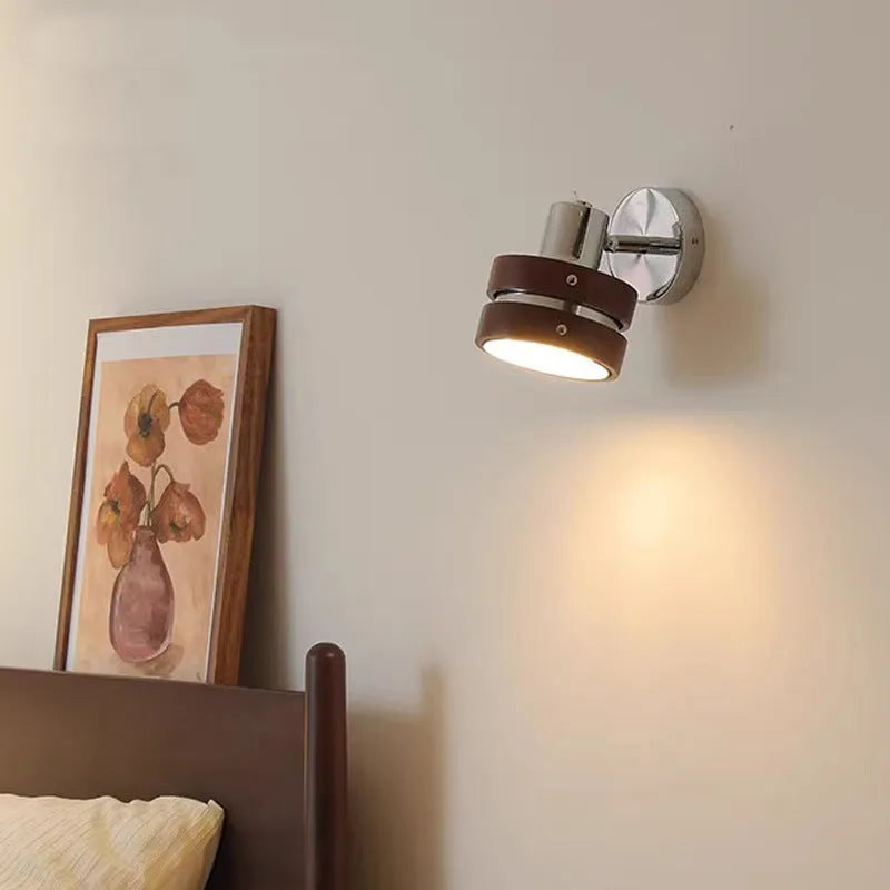Nordic walnut wall lamp for bedside or hallway with three colour temperature options