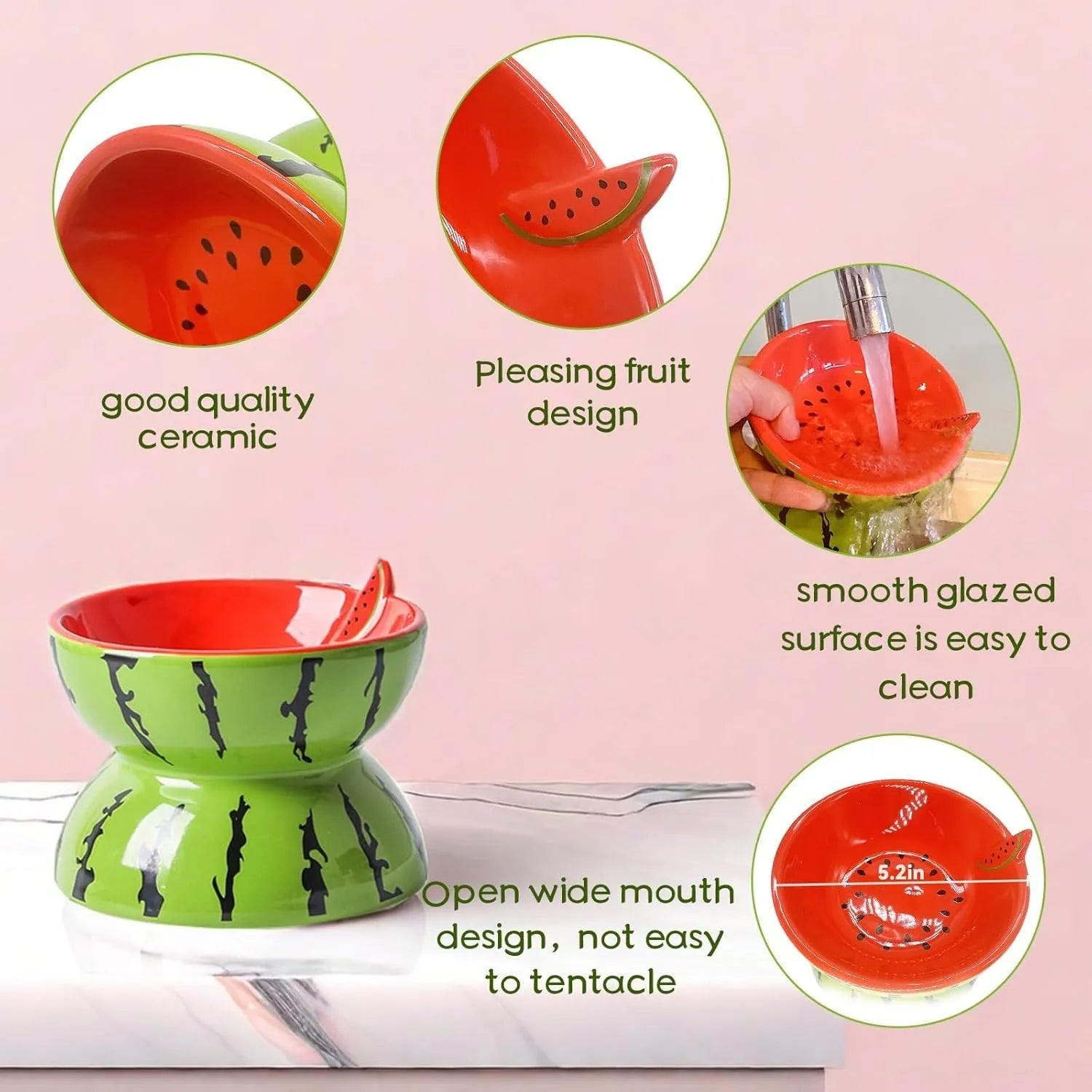 Ceramic elevated cat bowl with tilted design and decorative pattern