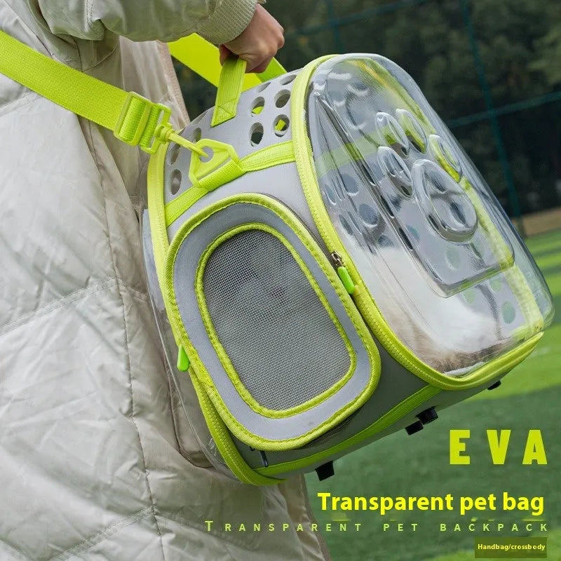 Transparent hard-shell cat backpack carrier with space capsule design in multiple colour options