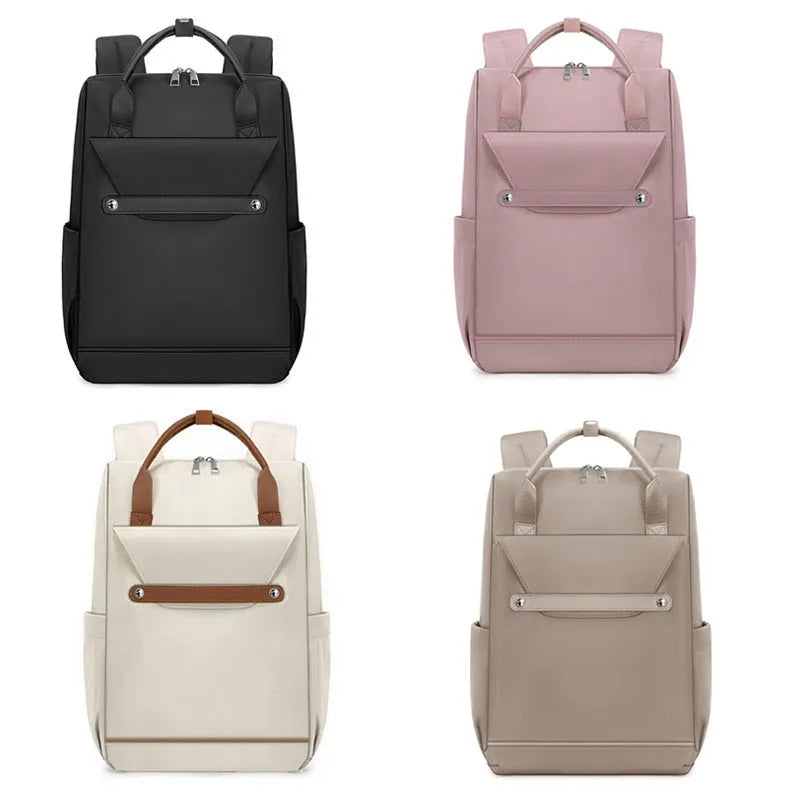 Lightweight large capacity schoolbag in solid colour waterproof nylon, unisex design for school or travel