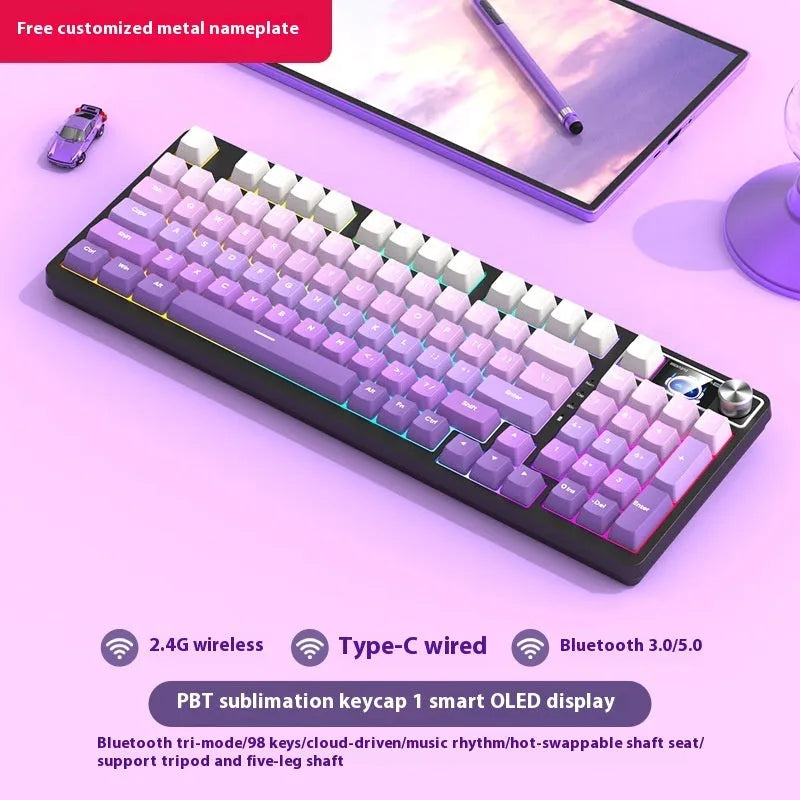98-key wireless mechanical keyboard kit with display screen options and metal control knob