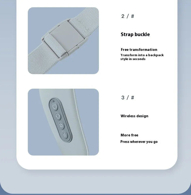 Gray elastic fabric multifunctional neck back waist massager with USB rechargeable 1500mAh battery and infrared physiotherapy